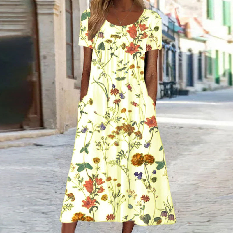 Isabella - Boho Floral Kleid wit Bauchabdeckung