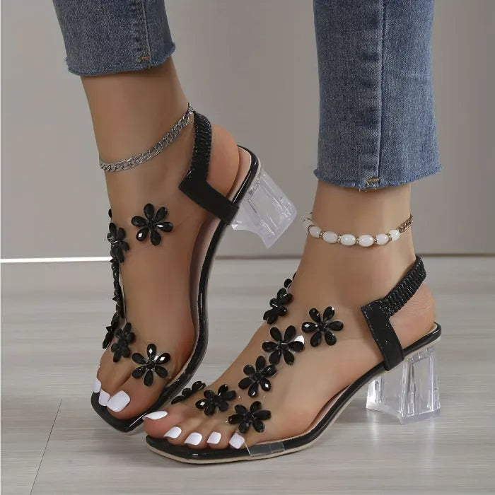 Birgit™ - Bequeme Blume Strass Blockabsatz Sandalen