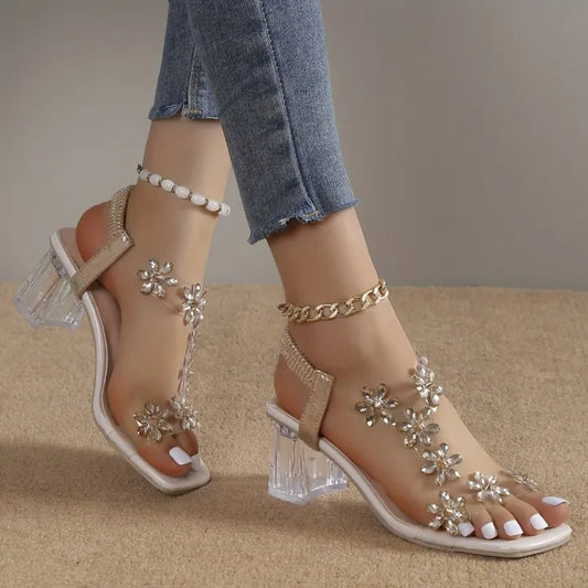 Birgit™ - Bequeme Blume Strass Blockabsatz Sandalen